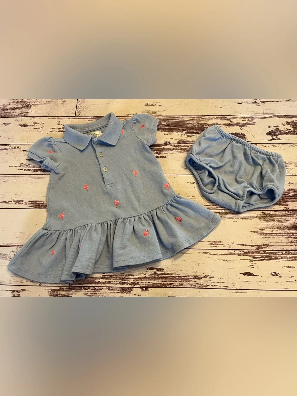 Ralph Lauren Set Girl’s 3 Months Pink Flamingo Dress & Diaper Cover Bloomers